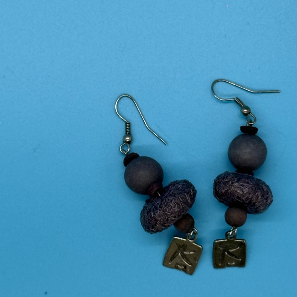 Chic Purple and Gold Artisan Earrings
